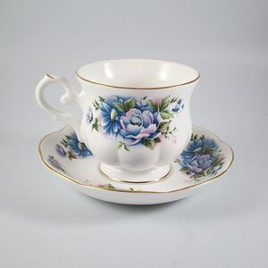 Vintage Royal Canterbury Tea Cup & Saucer Fine Bone China Blue Floral Gold Edge